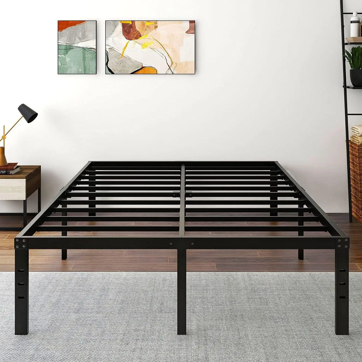 3500lbs Heavy Duty,18 Inch Metal Platform Bed Frame Steel Slat Mattress Foundation/Reinforced Platform/Noise Free/Easy Assembly