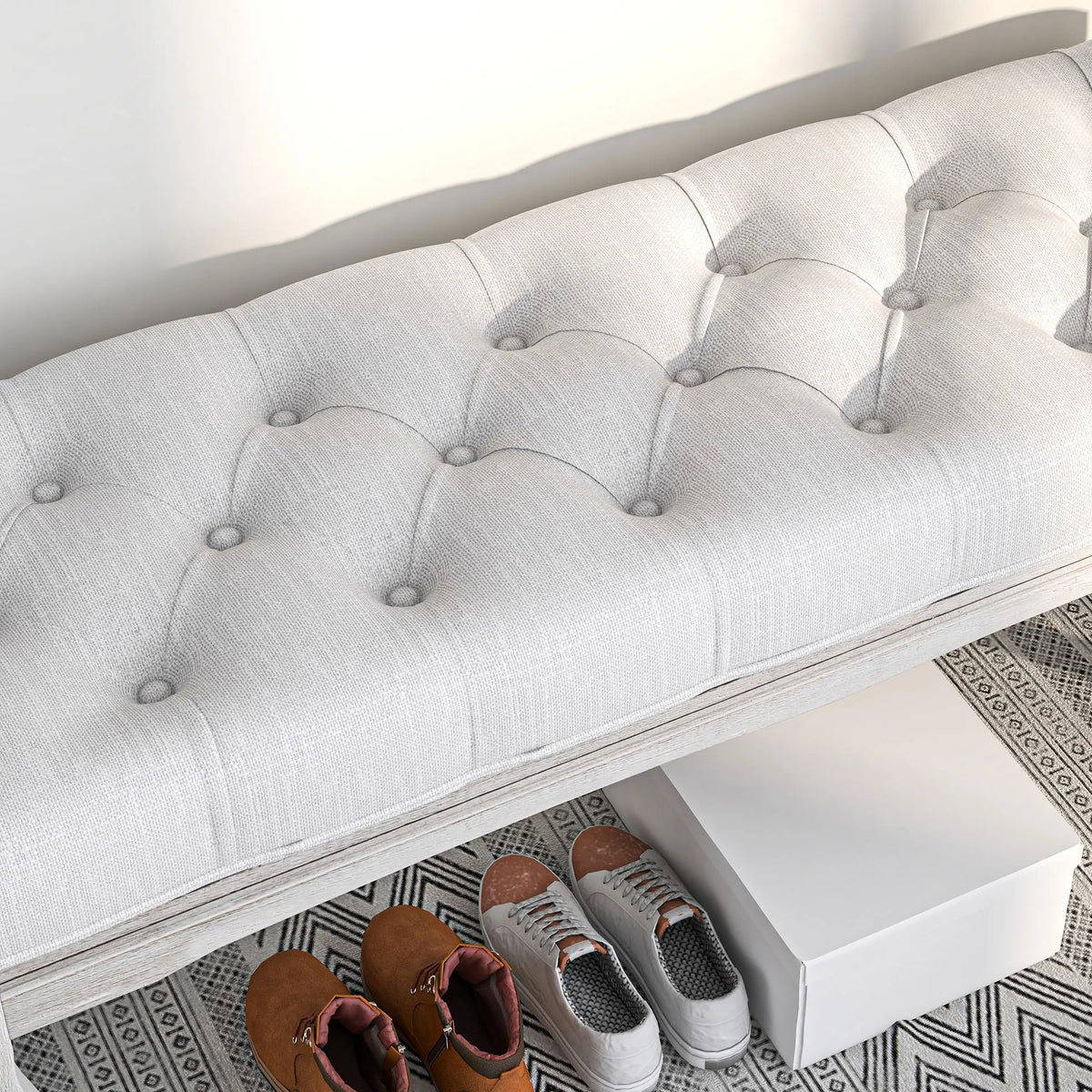 tabouret rembourré pour pied de lit avec pieds en bois - vue 5 sur 6