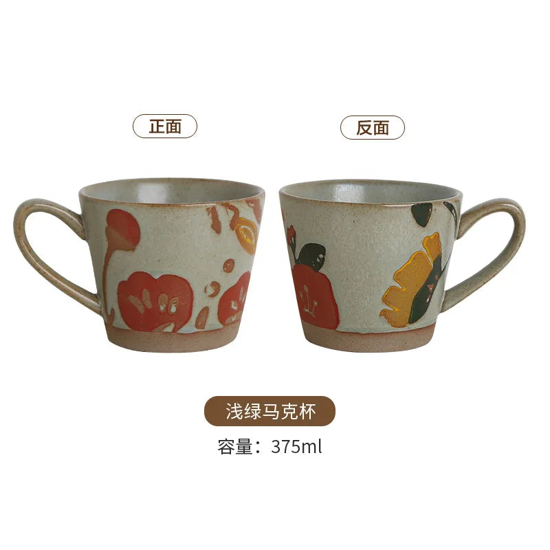 Mug retro ceramique peinte main motif floral personnalisable