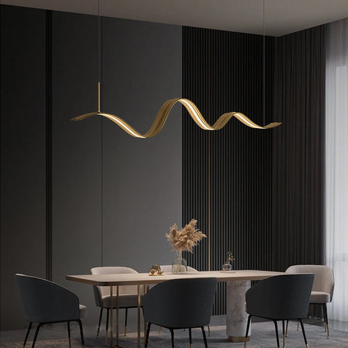 Moderner LED-Kronleuchter aus Kupfer mit Wellen-Design