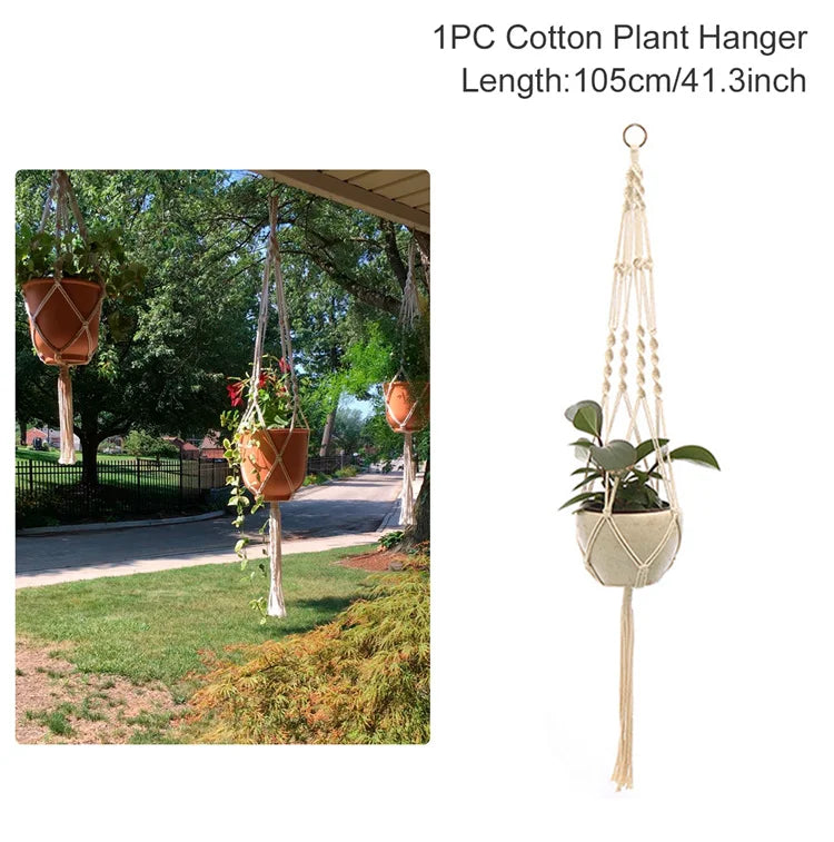 paniers suspendus en macramé pour plantes décoratives à accrocher - vue 17 sur 19
