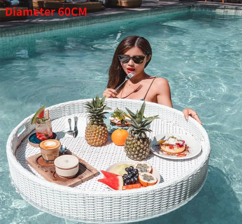 plateau en rotin nordique pour fruits et boissons de piscine