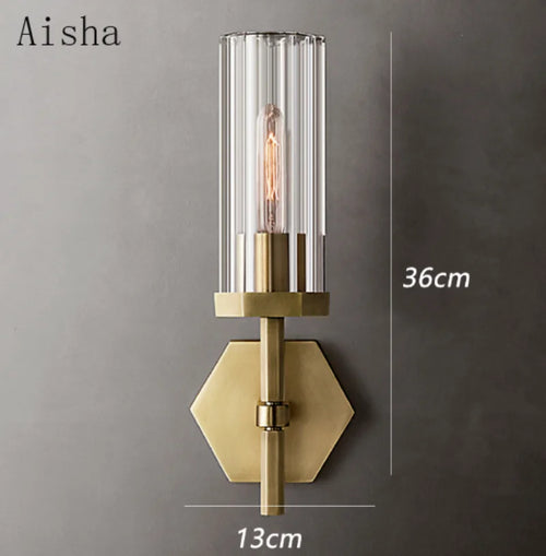 Amerikanische LED-Wandleuchte mit Kristall-Lampenschirm und goldfarbenem Metall - vue 5 sur 11