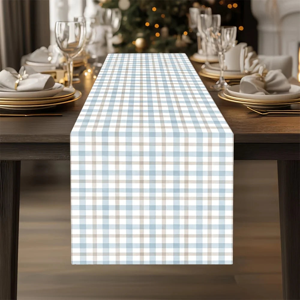 Chemin de table en lin motif carreaux maison