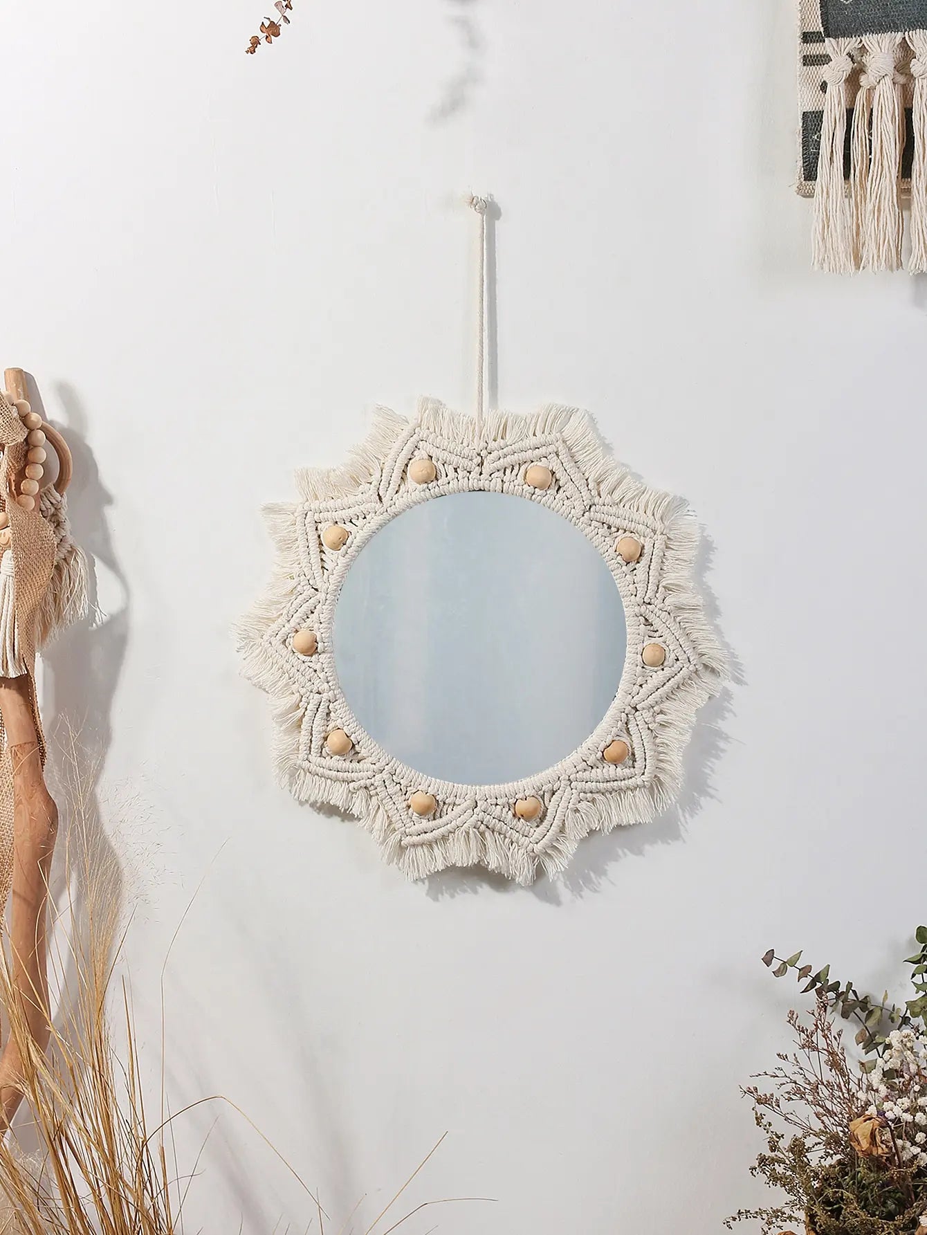 miroir décoratif boho en macramé pour décoration murale artisanale - vue 11 sur 13