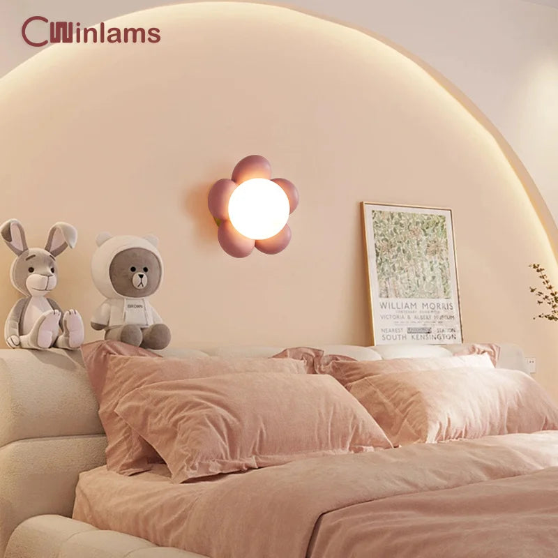 applique murale style nordique lampe à fleurs chaude pour enfants décoration maison - vue 4 sur 8
