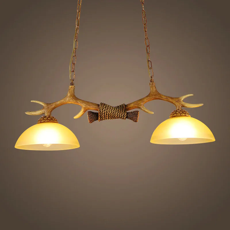 lustre rétro double bois résine suspension led décoration loft - vue 7 sur 7