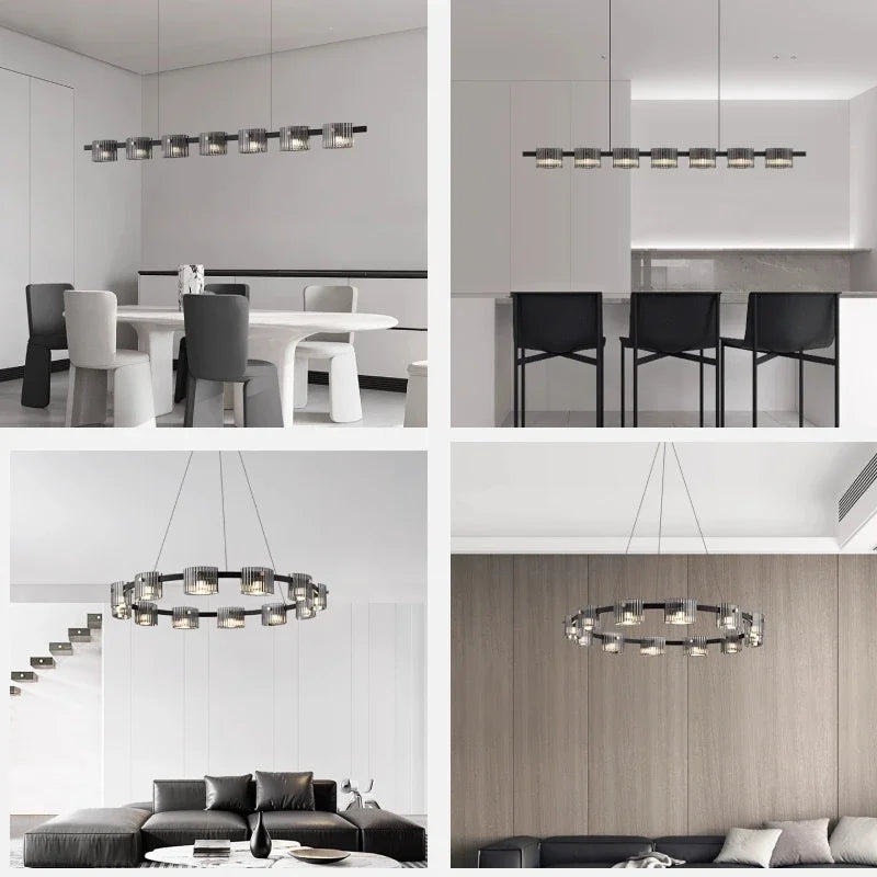 Moderner Glas-Kronleuchter im minimalistischen Design für stilvolle Beleuchtung - vue 5 sur 25