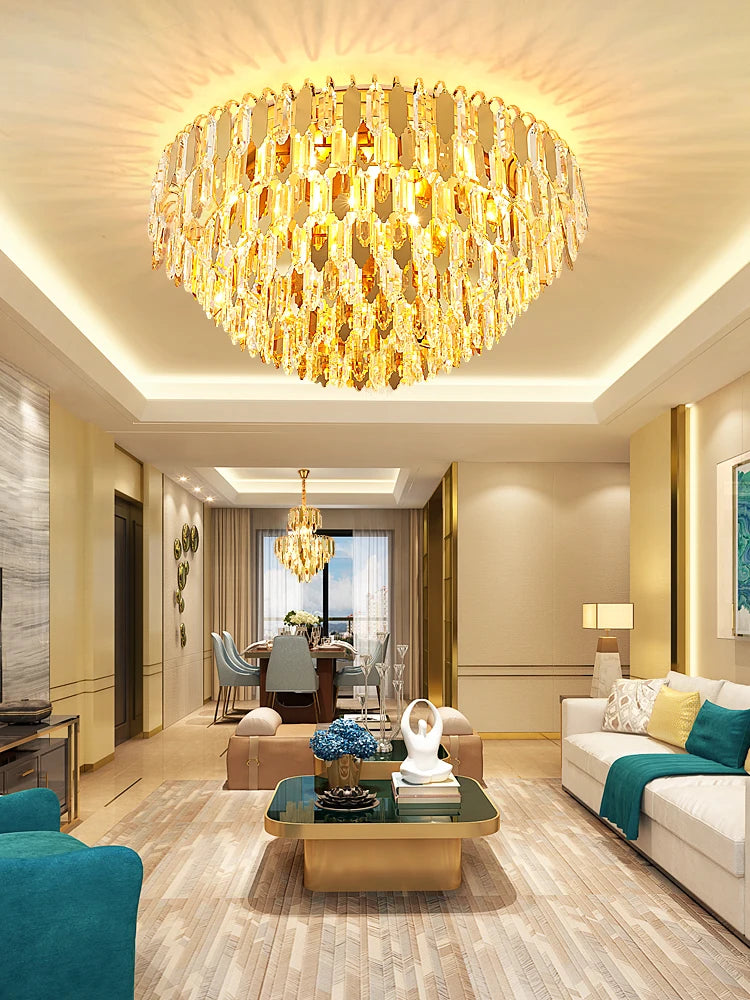 lustre à led de luxe en or chromé pour décoration moderne - vue 4 sur 17