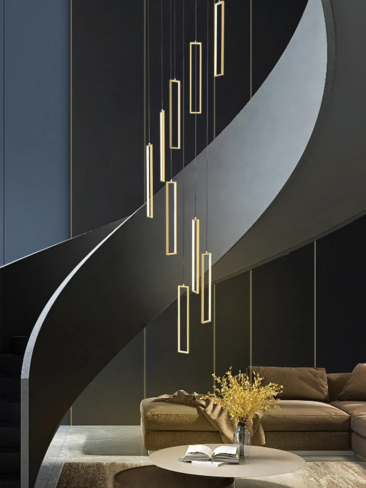 lustre long moderne nordique rectangulaire led pour villa duplex