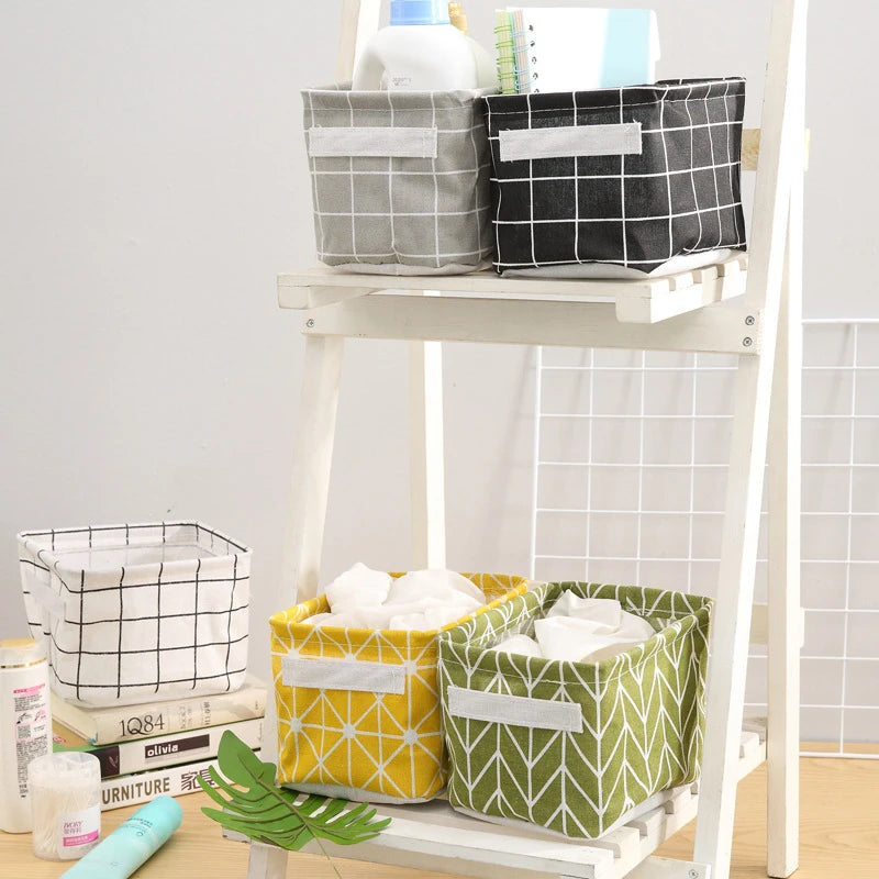 panier de rangement pliable en toile avec poignée coton et lin - vue 7 sur 22