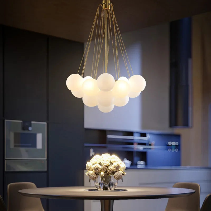 Boules de verre blanches modernes suspension lumières pour salle à manger salon chambre cafés Hall décor à la maison lustres intérieur Lustre Luminaire - vue 4 sur 10