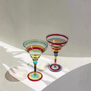 Verre cocktail margarita peint flamant motif rayures