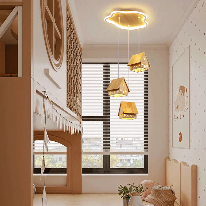 suspension moderne en bois pour décoration créative chambre enfant - vue 4 sur 10