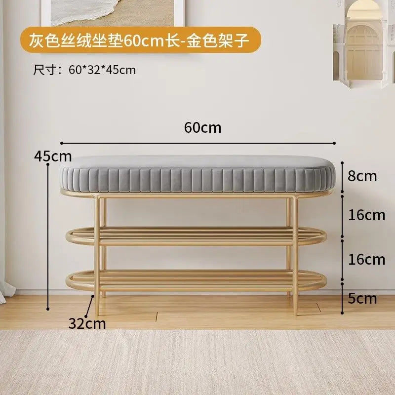 tabouret à chaussures pouf ottoman souple en cuir flanelle et coussin - vue 12 sur 18