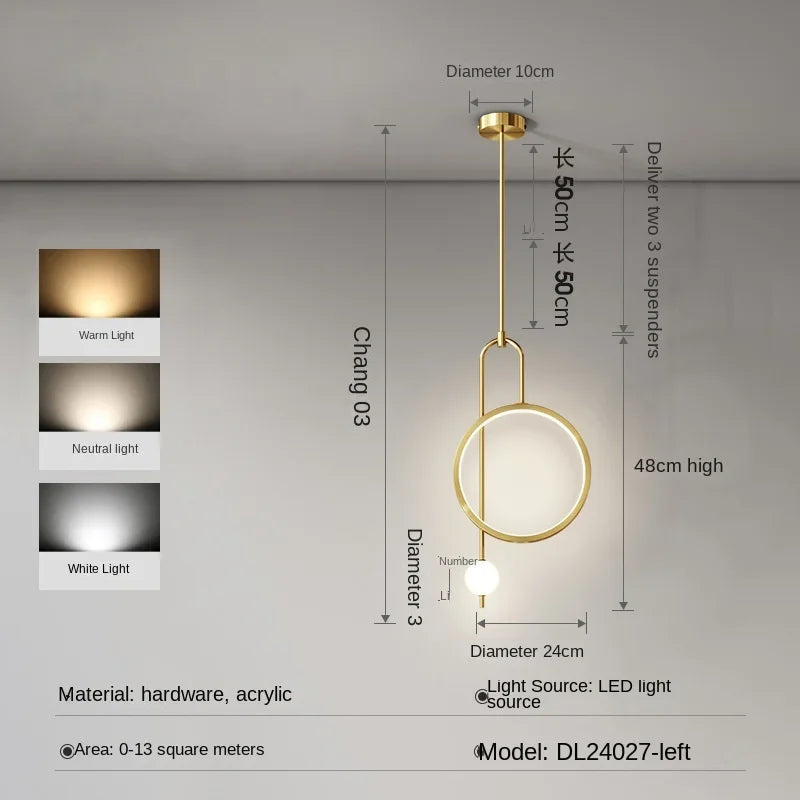 Moderne Pendelleuchte mit goldenem Ring und nordischer, minimalistische Beleuchtung