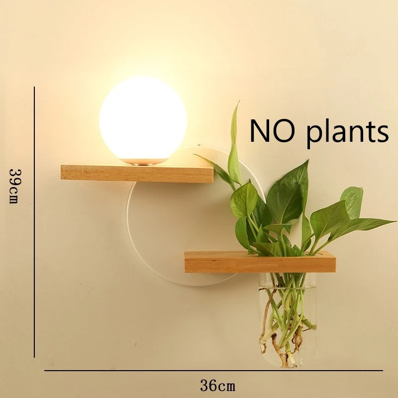 LED-Wandleuchte aus Holz mit nordischem Pflanzengefäß - vue 18 sur 23