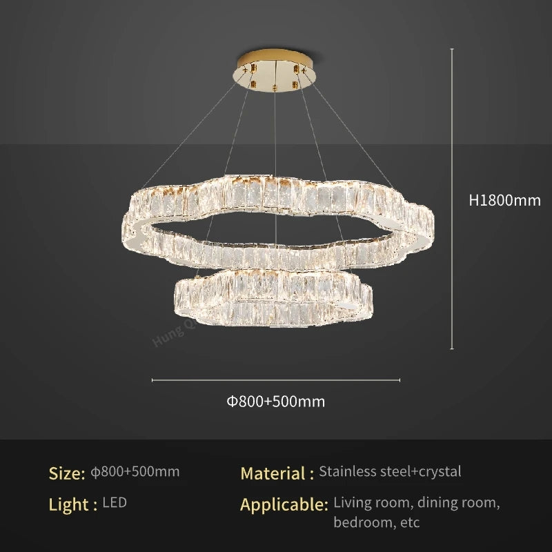 lustre moderne en cristal avec éclairage led design élégant - vue 9 sur 13