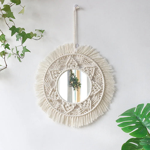 miroir mural en macramé style bohème pour décoration intérieure - vue 13 sur 13