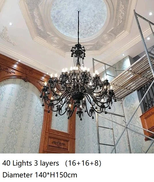 lustre en cristal noir européen avec lampe à bougie à led - vue 15 sur 16