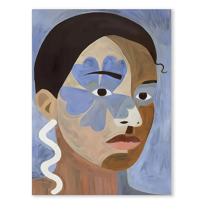 art abstrait géométrique visage courbe fille vase colombe décor mural