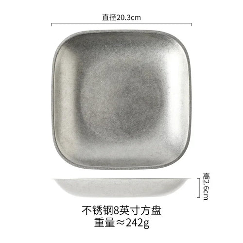 Assiette plate vintage acier inox style industriel camping