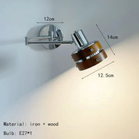 Wandleuchte im amerikanischen Stil mit langem, verstellbarem Arm aus braunem Holz und Chrom