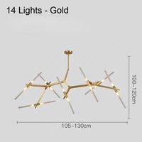 lustre moderne en verre led tube branche pour décoration suspendue
