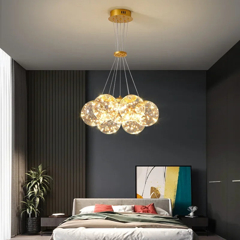 lustre nordique en verre fumé led pour décoration intérieure