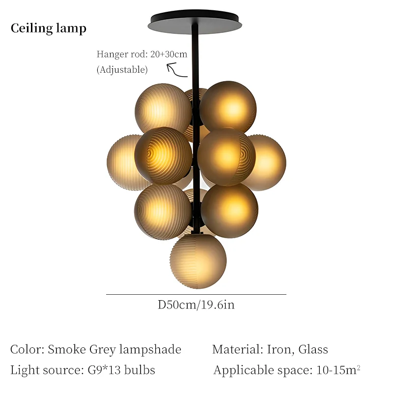 lustre créatif en verre design forme raisin pour intérieur moderne