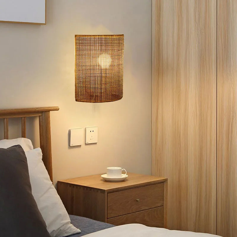 Applique murale en rotin style asiatique minimaliste avec interrupteur
