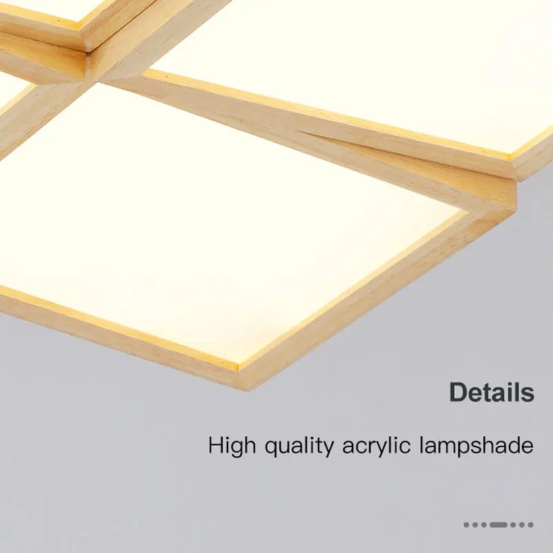 lustre en bois carré à led éclairage intelligent dimmable - vue 7 sur 14