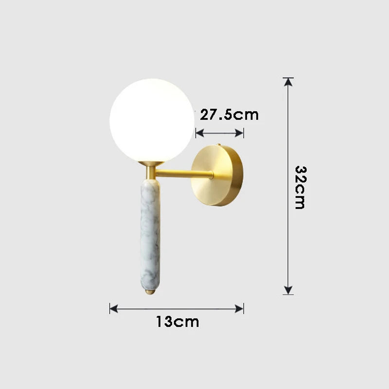 lampe de chevet en marbre avec boule de verre pour hôtel et restaurant - vue 6 sur 9