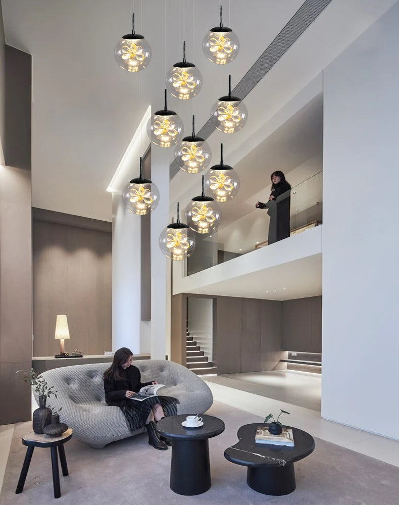 Remote control stair chandelier Nordic creative duplex dining room light lift high living room, apartment decorative chandelier - vue 7 sur 20