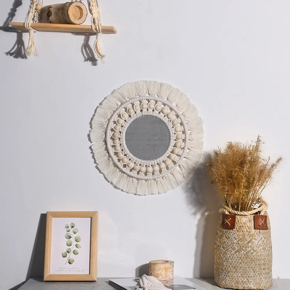 miroir mural en macramé style bohème pour décoration intérieure - vue 8 sur 13