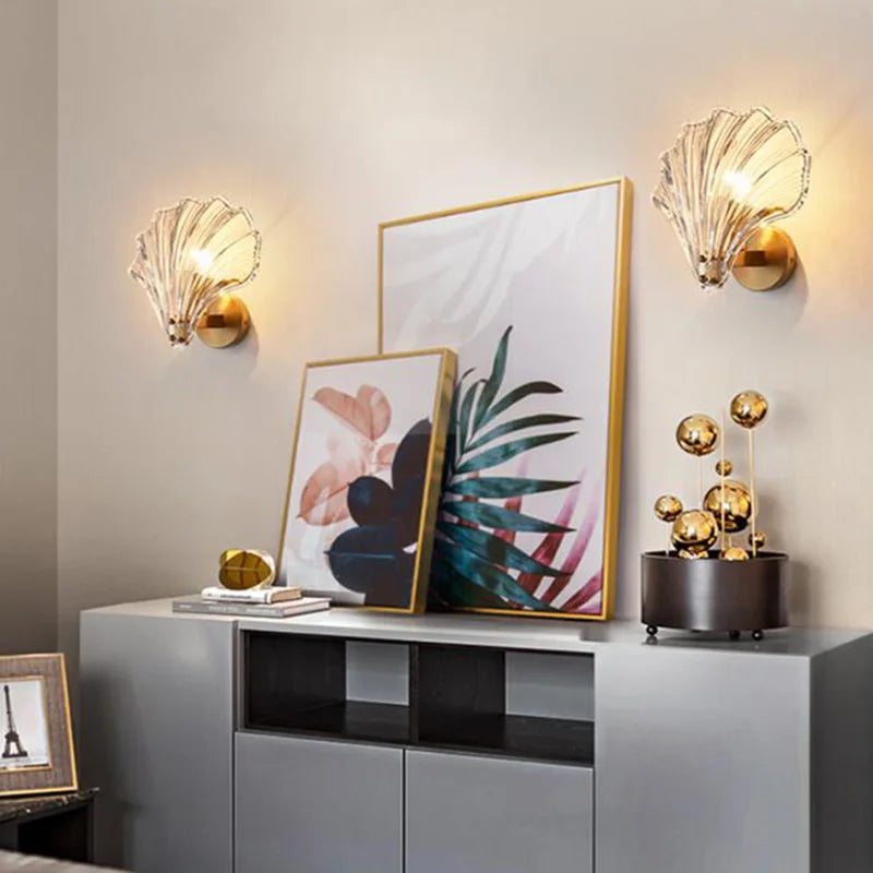 Applique murale moderne en verre de coquille lumière de luxe allée intérieure couloir appliques d'escalier pour chevet salon Applique murale - vue 4 sur 7