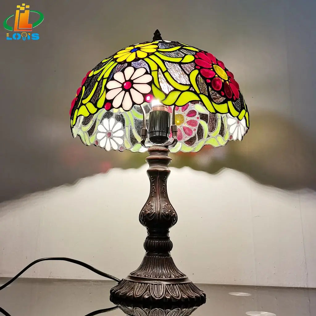lampe de chevet style tiffany rétro en verre créatif vintage - vue 4 sur 7