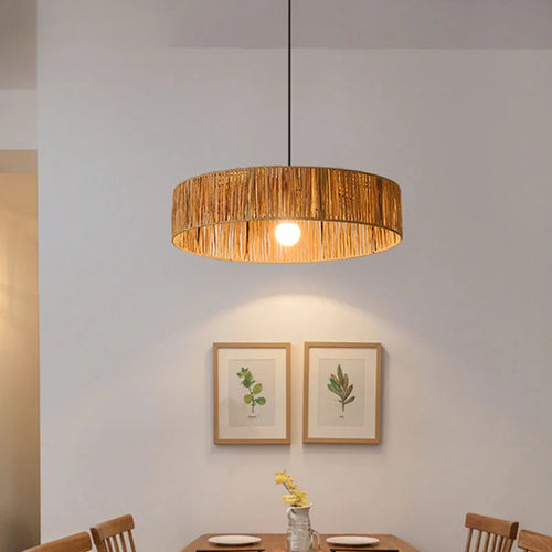 Pendelleuchte aus Rattan im asiatischen Stil mit dimmbarem Leuchtmittel und verstellbarem Kabel - vue 3 sur 8