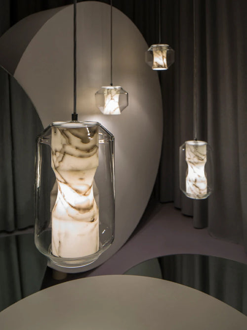 Kronleuchter aus Glas und Naturmarmor modernes minimalistisches Design Dekoration - vue 5 sur 8