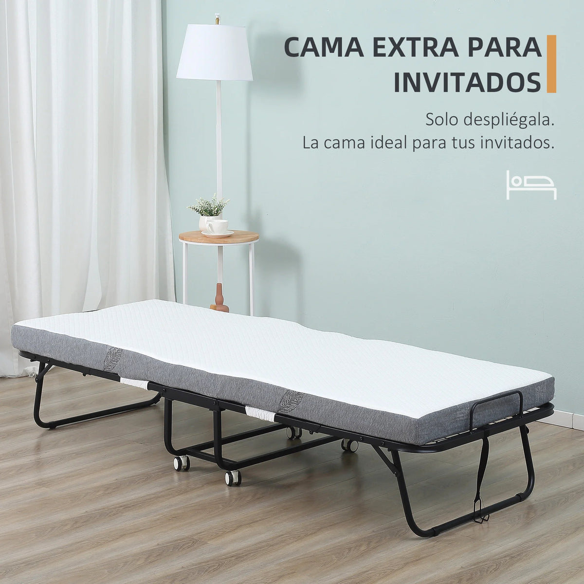 HOMCOM folding bed 200x80x42,5 cm with single mattress wheels living room office