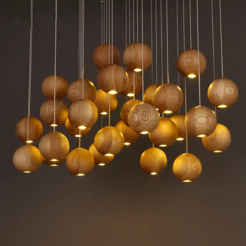 suspension lumineuse led moderne en bois gzmj avec plusieurs têtes