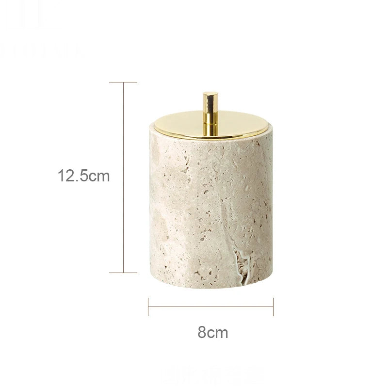 ensemble accessoires salle de bain en travertin beige naturel - vue 27 sur 28