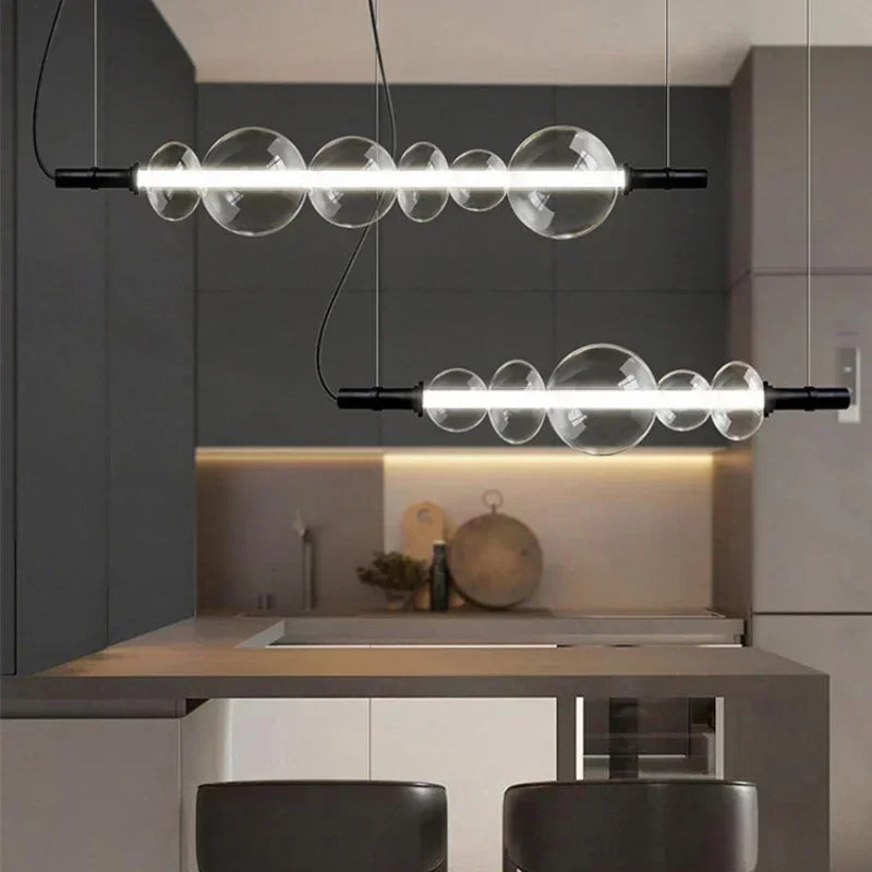 lustre suspendu en verre avec lumières led pour décoration moderne - vue 4 sur 9
