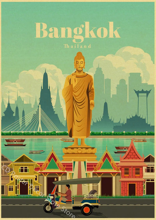 affiche vintage des villes du monde architecture et monuments