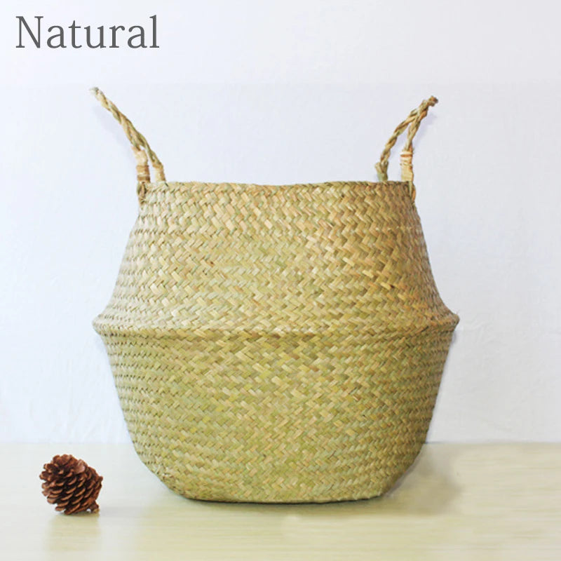 paniers de rangement pliables en rotin avec poignée pour divers usages - vue 8 sur 12