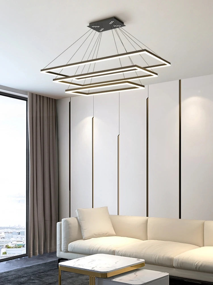 lustre led en aluminium fantaisie avec éclairage rectangulaire suspendu - vue 4 sur 11