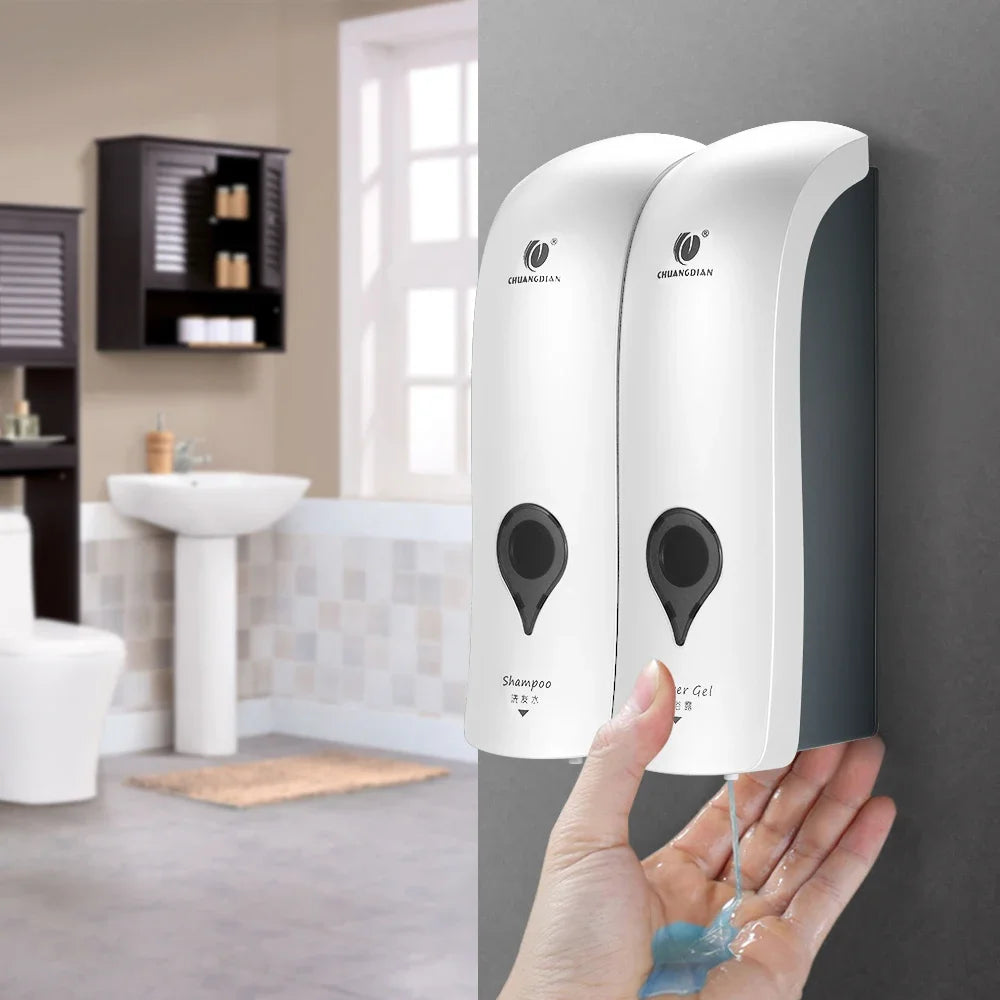 distributeur de savon manuel double tête sans perçage pour salle de bain - vue 3 sur 12