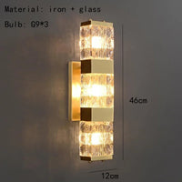applique murale moderne en cristal clair avec acier inoxydable doré