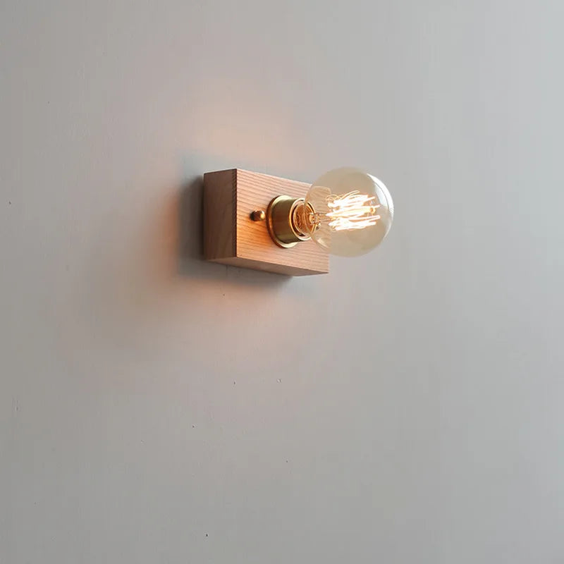 applique murale rétro en bois massif avec câble interrupteur - vue 5 sur 10