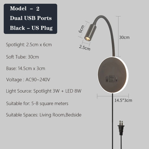 Moderne LED-Wandleuchte mit USB-Anschlüssen und Schalter - vue 23 sur 22